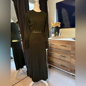 Dark Green Long Sleeve Knit Sweater Dress
